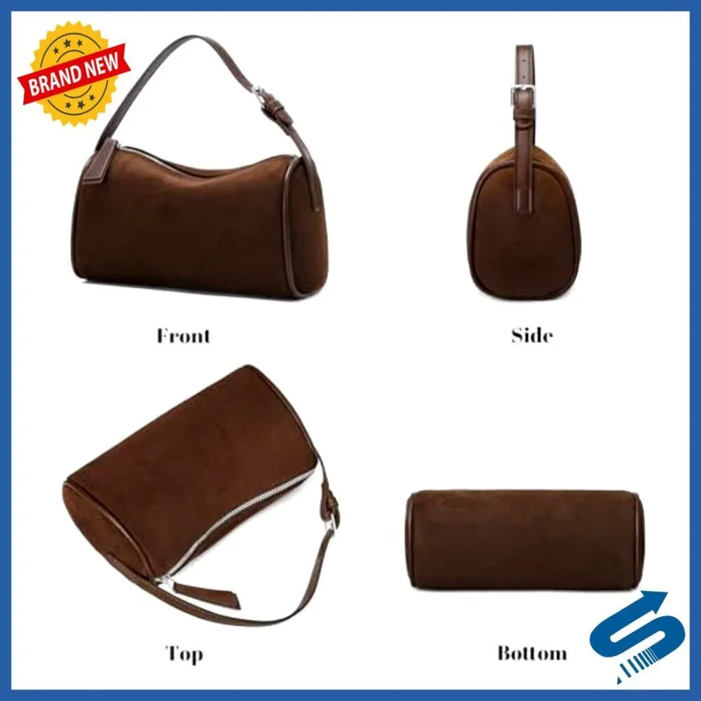 Suede Leather Crossbody Bag Small Barrel Hobo Purse Adjustable Strap Designer